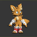 Game Movie Character Yellow Fox Figure With Large Ears Blue Eyes White Wristbands Red Shoes