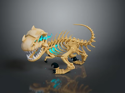 Game Movie Character Dinosaur Skeleton With Glowing Blue Elements And Realistic Design 3d model