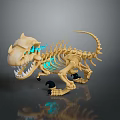 Game Movie Character Dinosaur Skeleton With Glowing Blue Elements And Realistic Design