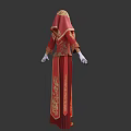 Detailed Character in Red Robe with Intricate Gold Embroidery Red Hood and White Gloves