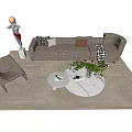 Modern Beige Sofa and Coffee Table Set with Accent Chair Green Plant Rug
