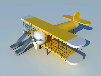 Yellow Airplane Shaped Kids Play Equipment With Double Slide Netting And Propeller 3d model