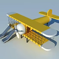 Yellow Airplane Shaped Kids Play Equipment With Double Slide Netting And Propeller