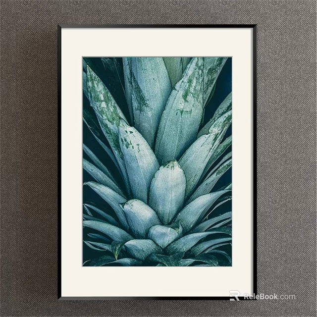 Black Framed Plant Painting With Pineapple Leaves In Teal Green Tones On Dark Wall 3d model 