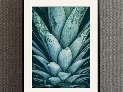 Black Framed Plant Painting With Pineapple Leaves In Teal Green Tones On Dark Wall 3d model