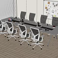 White Conference Table With Modern Office Chairs And Whiteboard In Modern Office Space