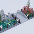 Square Landscape With Rock Formations Bamboo Koi Fish Pond Stone Bridge And Red Maple Tree 3d model