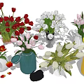 Colorful Vases With Red White Pink Yellow Flowers For Home Decor