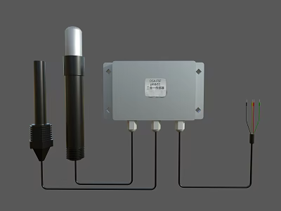 Industrial Equipment with Control Box Two Sensor Probes and Connecting Wires for Monitoring 3d model