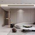 Modern Open Dining and Living Room Interior With Gray Cabinets Wooden Table And Leather Chairs