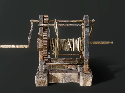 Decorative Vintage Garden Ornament Featuring Wooden Base Gear And Coiled Rope Design 3d model