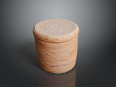 Animal Themed Handwoven Basket With Brown Wicker Texture On Gray Background 3d model