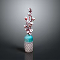 Decorative Cotton Branches Arranged in Blue Patterned Vase for Home Decor