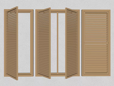 Brown Window Shutters in Open Partially Open and Closed Positions on Wall Background 3d model