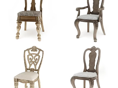 Stylish Carved Wooden Dining Chairs With Upholstered Seats And Various Designs 3d model
