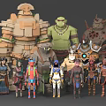 Diverse Game And Movie Characters With Various Outfits Armor And Weapons