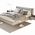 Modern Double Bed With Beige Bedding Bedside Tables Slippers And Magazine On Rug