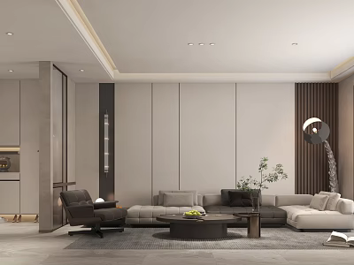 Modern Light Luxury Living And Dining Room Interior Design With Cozy Neutral Tone Furnishings 3d model