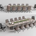 Modern Office Conference Table With Ergonomic Chairs And Laptop Setup 3d model