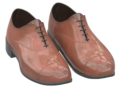 Classic Shiny Brown Leather Lace Up Dress Shoes For Formal Occasions 3d model