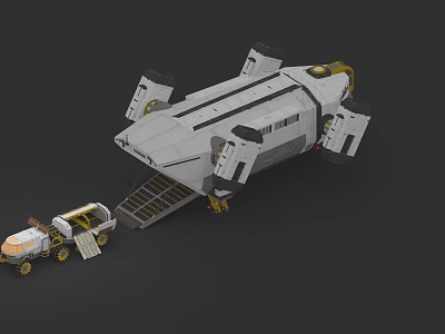 Futuristic Sci Fi Spacecraft With Attached Landing Rover And Deployable Ramp 3d model