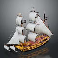 Vintage Sailing Ship Model Featuring White Sails And Wooden Hull Design