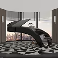 Elegant Modern Piano Musical Instrument Interior Featuring Open Lid City View And Geometric Carpet