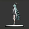 Anime Character With Teal Hair Angel Halo And School Uniform Standing On Emblem Base