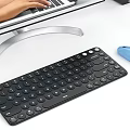 Modern Computer Setup With Large Monitor Laptop Keyboard Mouse Speakers And Colorful Screen Icons