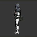 Hooded Tactical Character In Blue Camouflage With Red Mask Tactical Vest Knee Pads And Boots