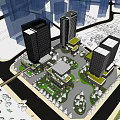 Modern Office Buildings In Urban High Rise Complex With Greenery Roads Vehicles And Sunlight