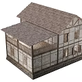 Traditional Rustic Two Story Wooden House With Balcony Fence And Stone Base