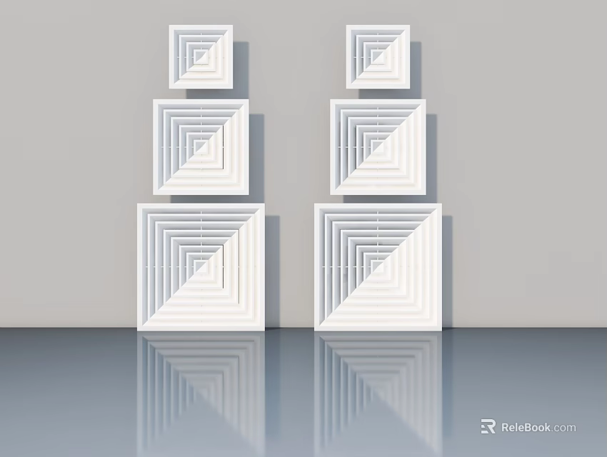 White Hinged Doors Featuring Geometric Patterns In Modern Minimalist Interior With Reflective Floor 3d model 