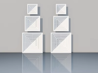 White Hinged Doors Featuring Geometric Patterns In Modern Minimalist Interior With Reflective Floor 3d model