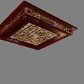 Square Wooden Frame Ceiling Light With Intricate Carved Patterns And Traditional Design 3d model