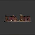 Architectural Miniature Model Featuring Wooden Platform Small Buildings And Furniture Elements