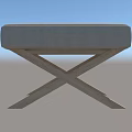 Stylish Ottoman Bench With Textured Light Upholstery And Natural Wood Cross Legs