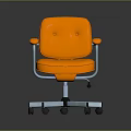 Orange Leather Office Chair With Armrests And Metal Swivel Base On Wheels