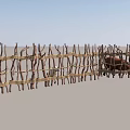 Rustic Garden Landscape With Woven Wooden Fences And Grazing Animals