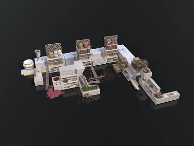 Modern Kitchen Interior Design With Island Counter Cabinets Appliances And Plants 3d model