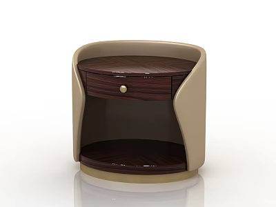 Modern Bedside Table With Dark Brown Wood Grain Drawer Beige Frame And Gold Knob 3d model