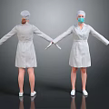 Women in White Lab Coats Standing Back to Back with Caps Masks and Arms Outstretched