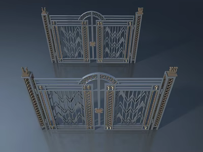 Decorative Metal Swing Doors With Ornate Patterns And Gold Accents Design 3d model