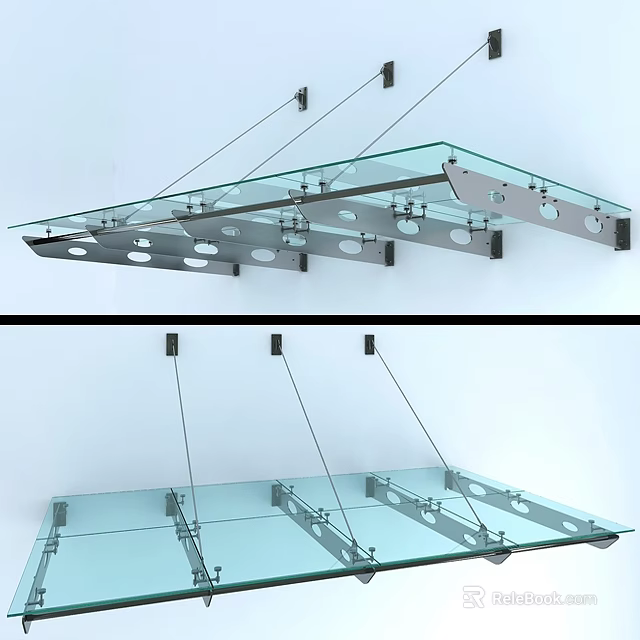 Glass Sunshade with Metal Brackets Ceiling Mounted Modern Outdoor Design 3d model 