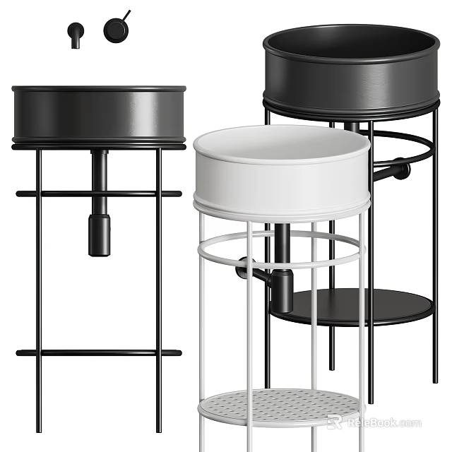 Modern Different Styles Black And White Washbasin Designs With Metal Frame Stands 3d model 