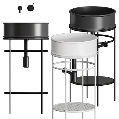 Modern Different Styles Black And White Washbasin Designs With Metal Frame Stands 3d model