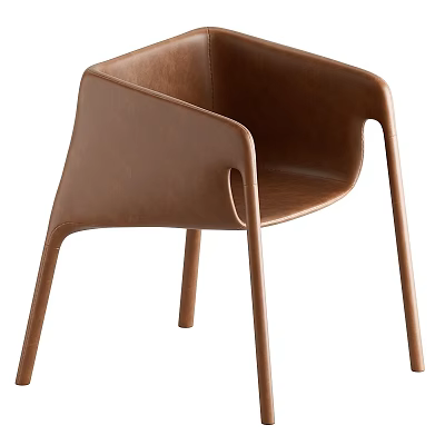 Modern Brown Leather Dining Chair With Armrest And Sleek Legs Design 3d model