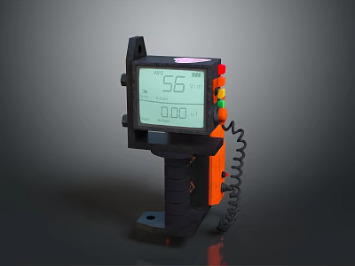 Handheld Household Device With Digital Display Colored Buttons Black And Orange Design And Spiral Cable 3d model