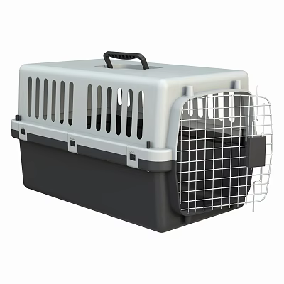 Plastic Pet Cage in Gray and White with Metal Grid Door and Ventilated Design 3d model