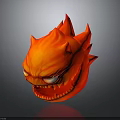 Fiery Demon Creature Head with Red Flaming Mane Fierce Expression and Glowing Yellow Eyes